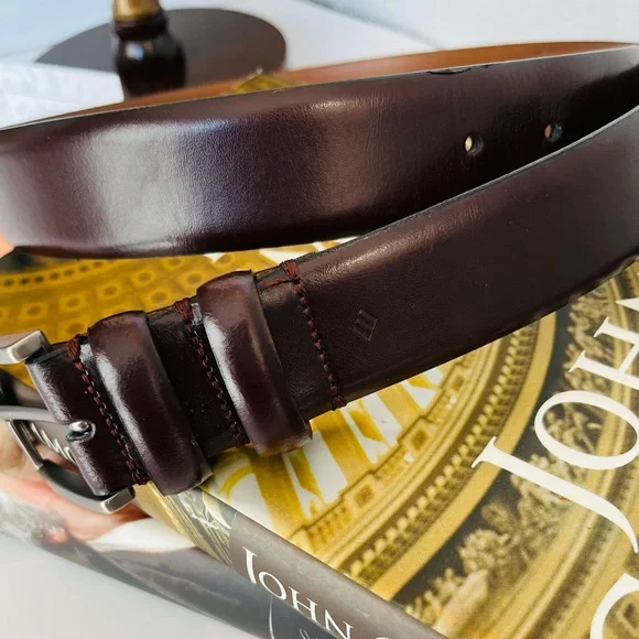 JOSEPH ABBOUD Belt Genuine Leather Gunmetal Buckle Handcrafted In Italy - Picture 11 of 15